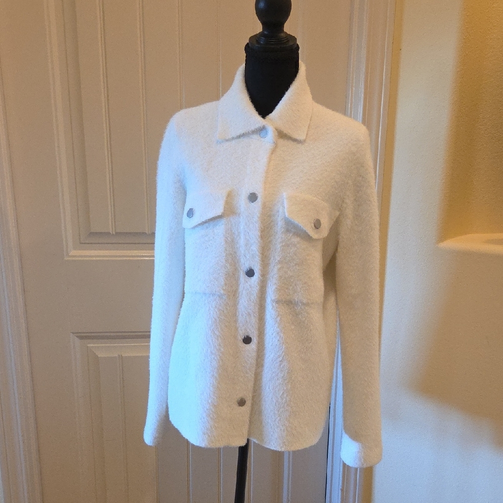Rachel Zoe White Snap Front Shirt/Jacket, Size L